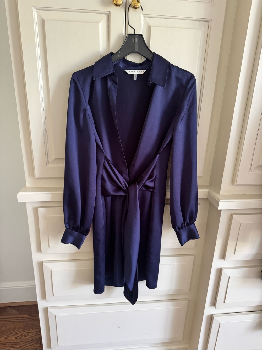 Trina Turk Navy Satin Midi Dress